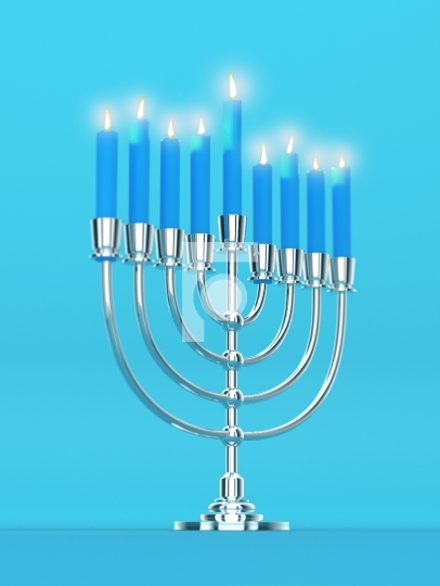 Happy Hanukkah - Silver Realistic Menorah, Candle Stand Candelab
