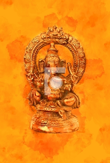 Hindu God Ganesha Water Color Painting Stock Photo