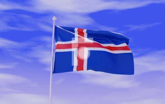 Iceland Flag during Daylight and beautiful sky - 3D Illustration