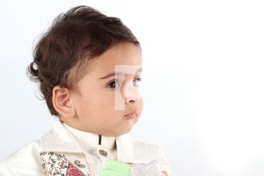 Indian Baby Boy wearing Traditional Clothes in white background