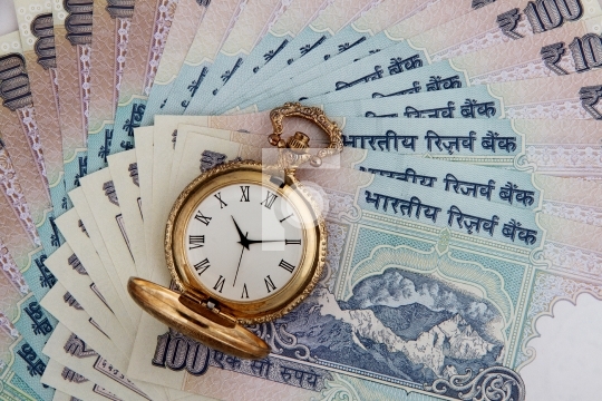 Indian Currency Rupees with Antique Watch