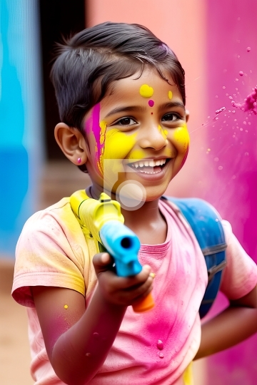 Indian Kid Playing Holi - Free Photo - AI Generated Image