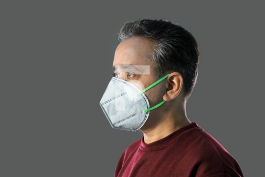 Indian Man wearing a N95 mask for protection against virus, dust