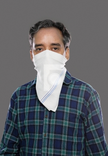 Indian Man with Handkerchief Mask for Covid-19 / Coronavirus Pre