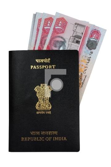Indian Passport and UAE Currency Notes Dirhams