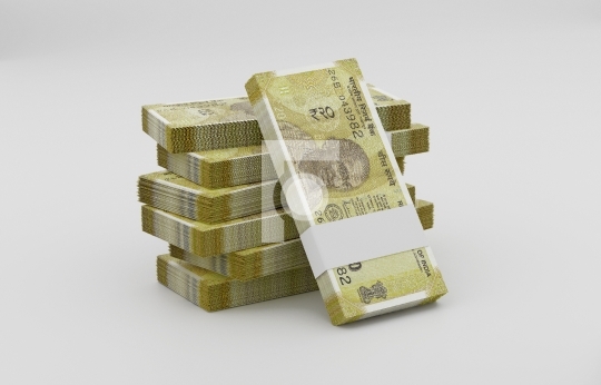 Indian Rupee 20 Currency Note Bundles - 3D Illustration