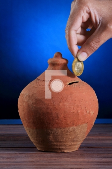 Indian Rupee Coin Hand made Piggy Bank - Savings Concept