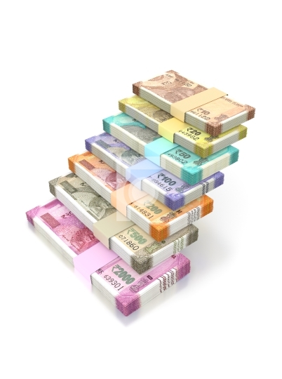 Indian Rupee Currency Note Bundles in Shape of Ladder Stairs, is