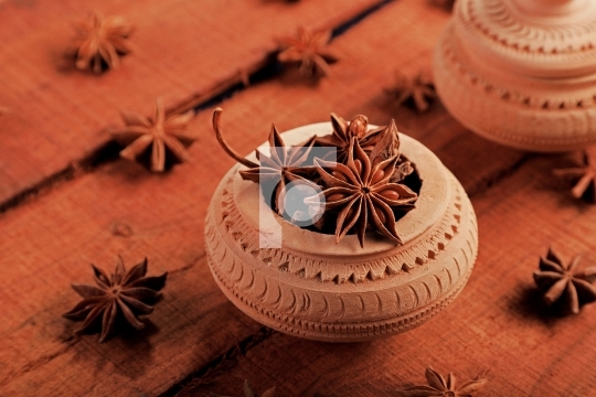 Indian Spice Star Anise in a Handicraft Pot