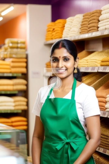 Indian Woman Worker in a Store Wearing Apron - Free Photo - Ai G