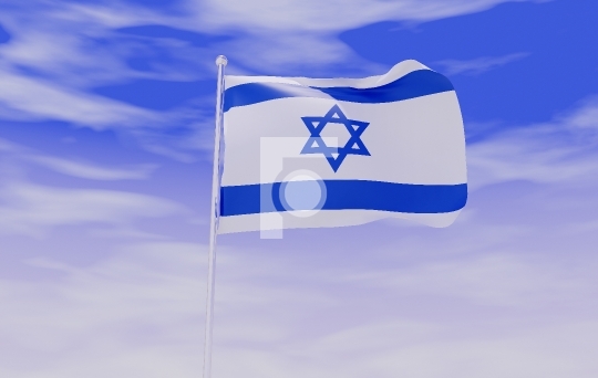 Israel Flag during Daylight and beautiful sky - 3D Illustration
