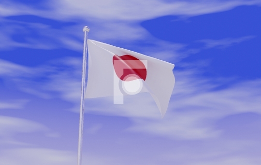 Japan Flag during Daylight and beautiful sky - 3D Illustration