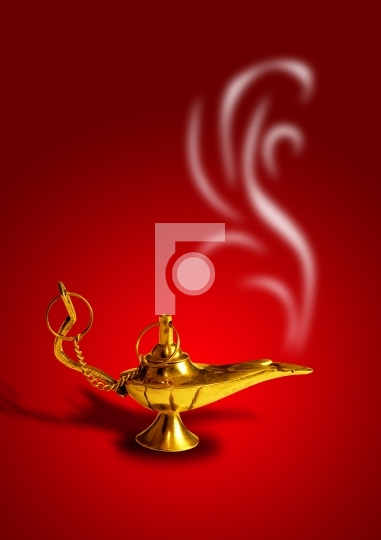 Magic Lamp with smoke on Red background