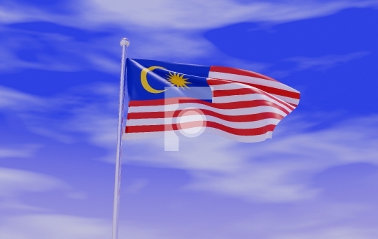 Malaysia Flag during Daylight and beautiful sky - 3D Illustratio