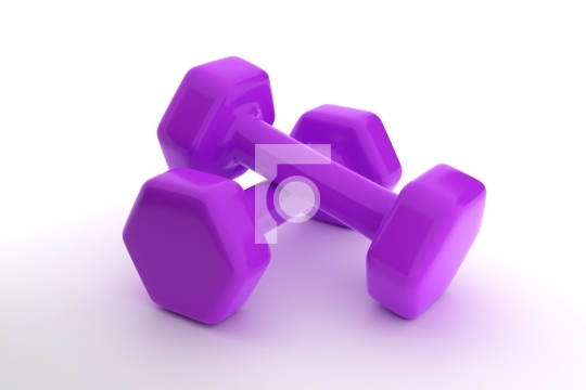 Metal and Rubber Purple Dumbbell Pair Gym Equipment on White Bac