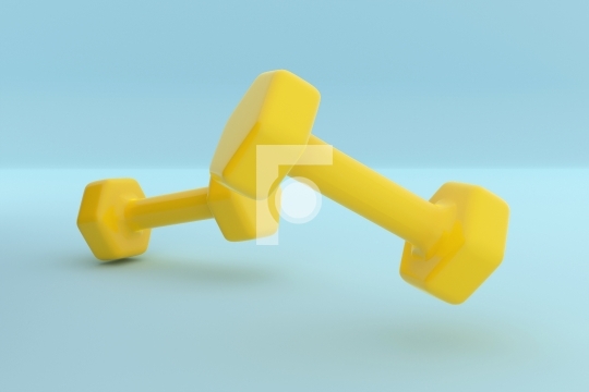 Metal and Rubber Yellow Dumbbell Pair Gym Equipment on Blue Back