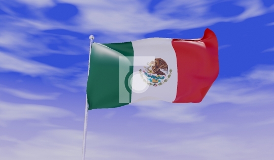 Mexico Flag during Daylight and beautiful sky - 3D Illustration