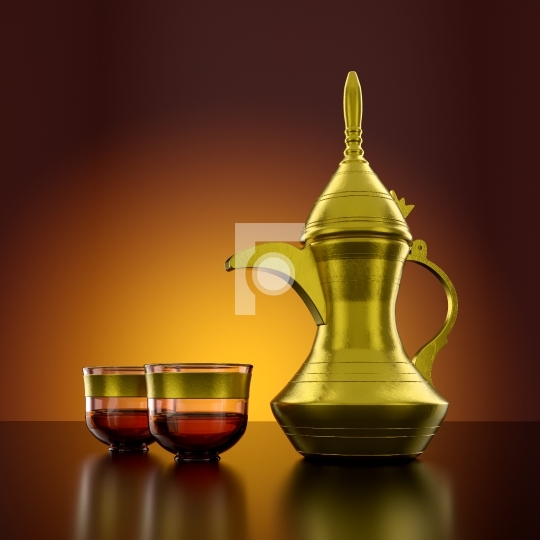 Middle Eastern Arabic Coffee Dallah Pot with Cups A symbol of Ar