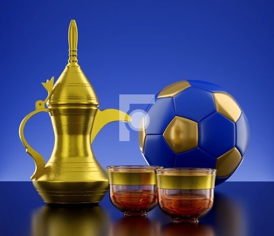Middle Eastern Arabic Coffee Golden Dallah Pot with Cups And Soc