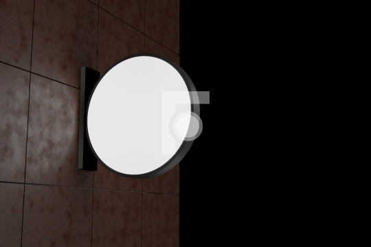 Mockup of Blank White Signage Circular on a Tile Wall - 3D Illus
