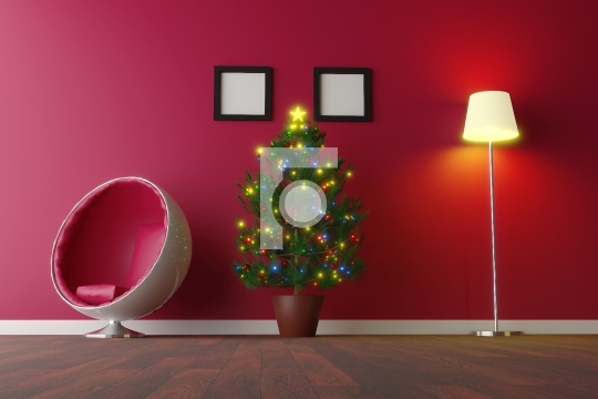 Modern Living Room with Christmas Tree Interior Decoration - 3D 