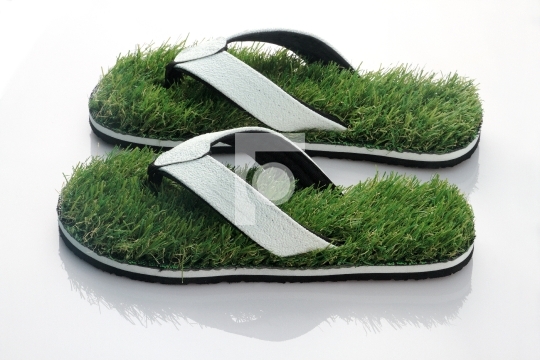 Nature_qt_s Walk Concept - Slippers with Green Grass