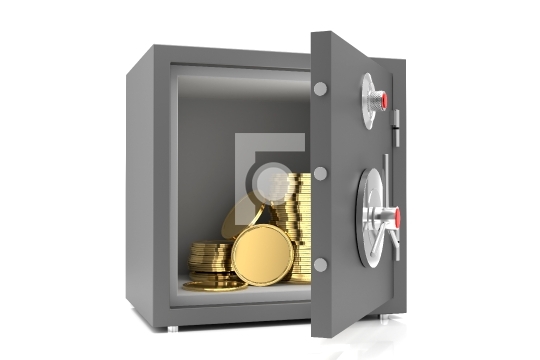 Open Metal Safe Vault with Gold Coins inside 3D Illustration Ren