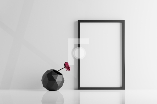 Photo Frame Mockup with a Flower Vase on White Background - 3D I