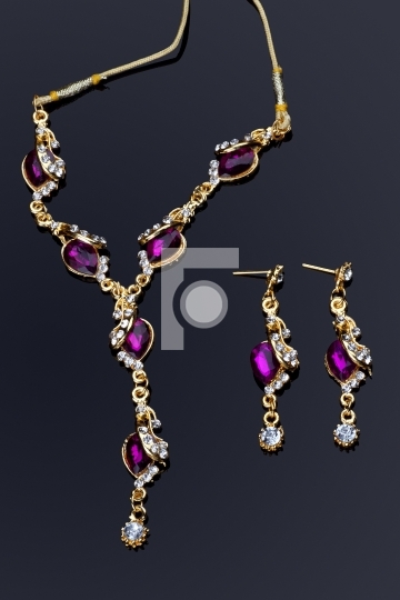 Purple Colored Diamond Necklace and Earrings