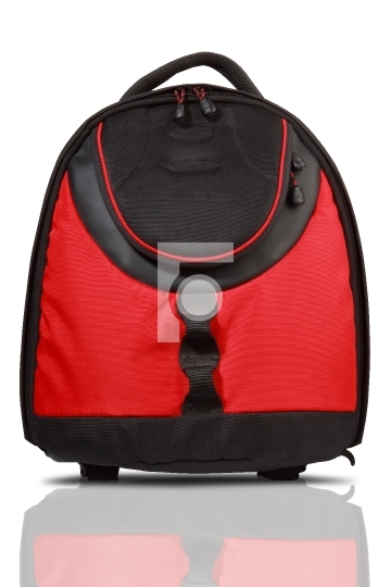 Red and black colored backpack