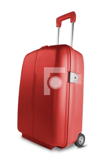 Red suitcase isolated on white background
