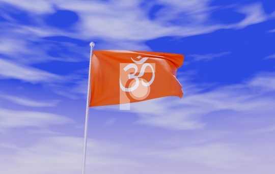 Religious Hindu Om Aum Flag during Daylight and beautiful sky - 