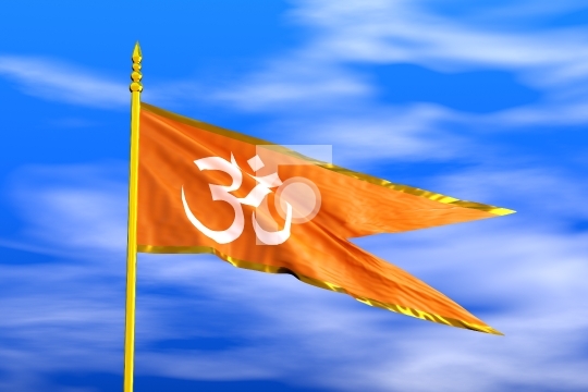 Religious Hindu Om Aum Flag during Daylight and beautiful sky - 