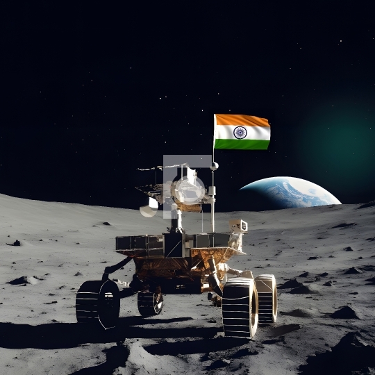 Rover on the Moon with Indian Flag - Free AI Generative Illustra