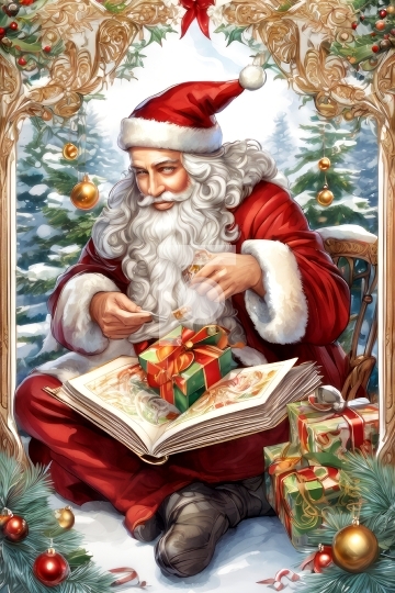 Santa Claus with Gifts - Free Christmas Greeting Card Illustrati