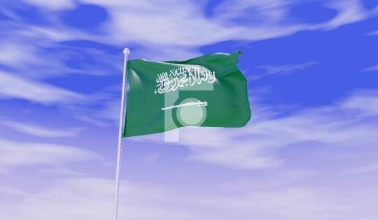Saudi Arabia Flag during Daylight and beautiful sky - 3D Illustr