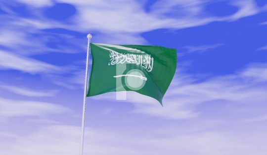 Saudi Arabia Free Flag during Daylight and beautiful sky - 3D Il