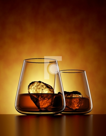 Scotch Whisky, bourbon or rum in a Glass on amber background - 3