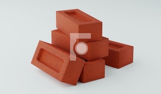 Solid Red Clay Bricks for Construction Isolated on White Backgro