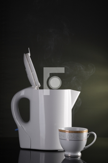 Tea Cup and Electric Kettle with Steam