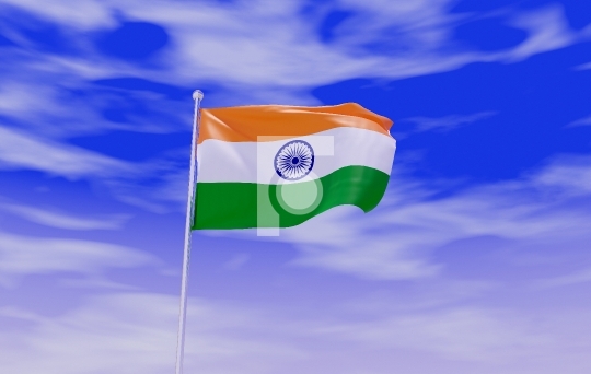 Tricolor Indian Flag during Daylight and beautiful sky - 3D Illu