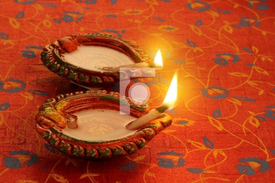 Two Beautiful Lit Diya - Diwali Celebrations