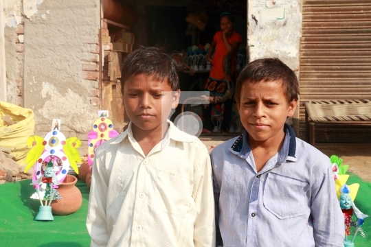 Two Indian Village Boys Pose for the Camera
