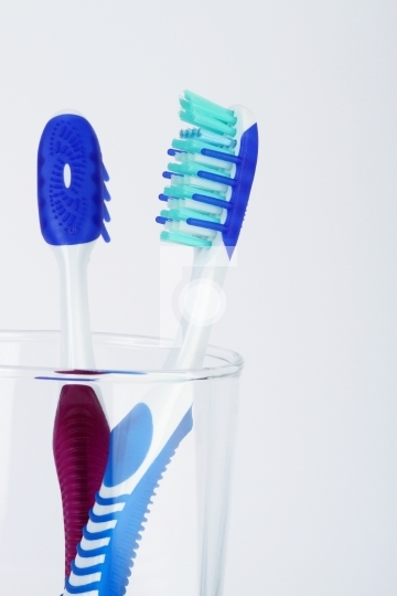 Two tooth brush in a transparent container