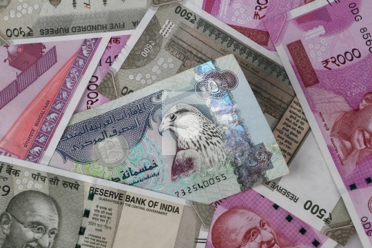 UAE Dirhams between Indian New Currency Bank Notes
