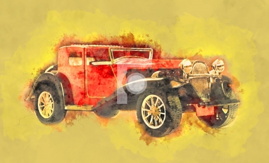 Vintage Retro Classic Old Car Water Color Painting