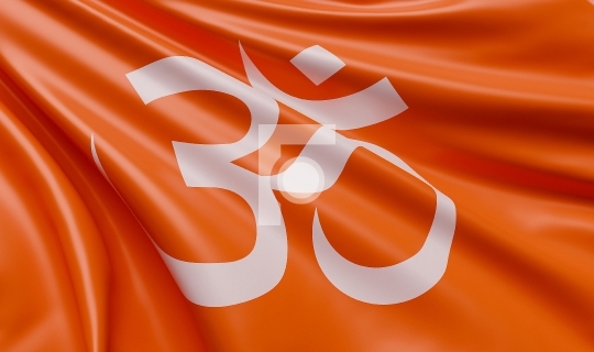 Waving Hindu Religion Om Symbol Flag Satin Fabric - 3D Illustrat