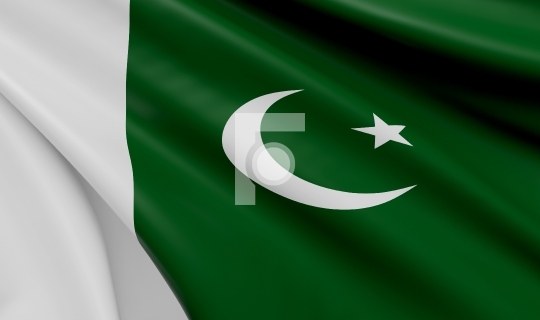 Waving Pakistan Flag Satin Fabric - 3D Illustration Render