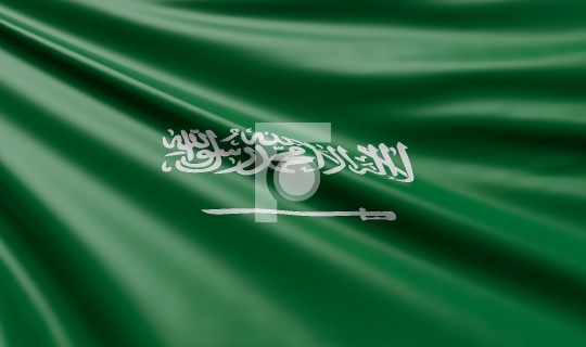 Waving Saudi Arabia Flag Satin Fabric - 3D Illustration Render