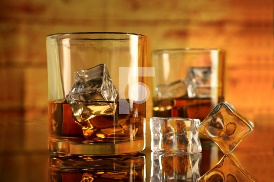 Whiskey Glasses with Ice Cubes